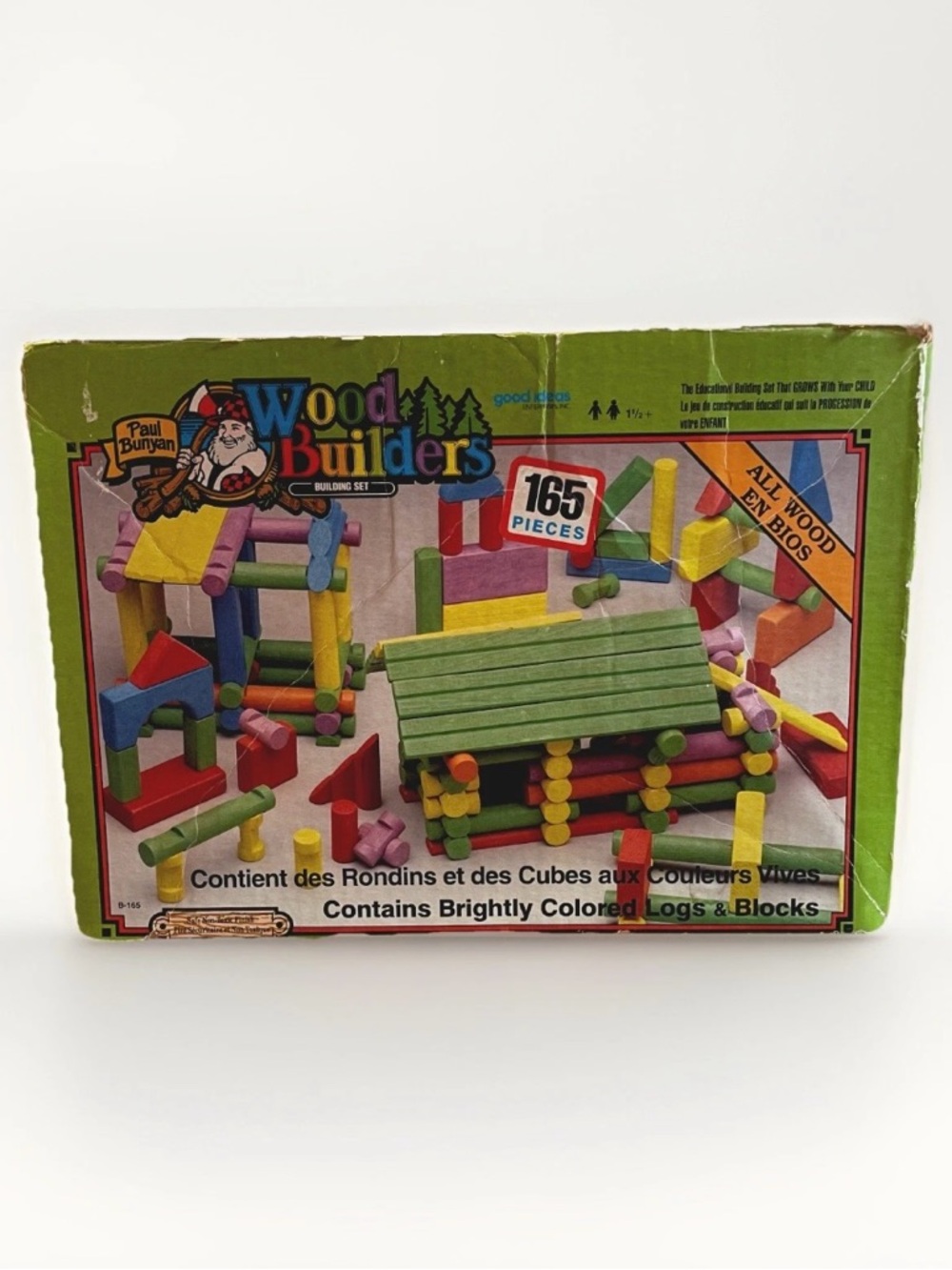 Vintage Paul Bunyan Wood Builders 165-Piece Kids Toy Set - Bright Multicolor